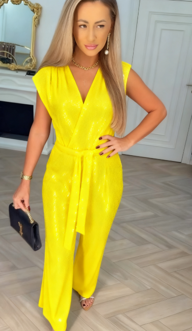 Lioraya - V-Ausschnitt-Jumpsuit mit Bindegürtel