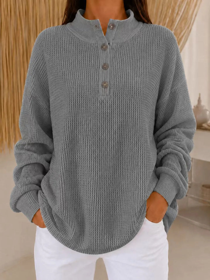 Belliora - Strukturstrick-Pullover mit Henley-Ausschnitt