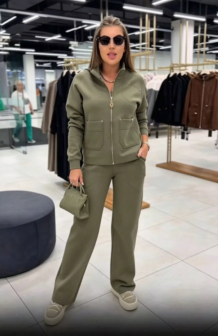 Floranique - Zweiteiliges Set mit weicher Haptik aus kurzer Jacke mit Reißverschluss und weiter Hose