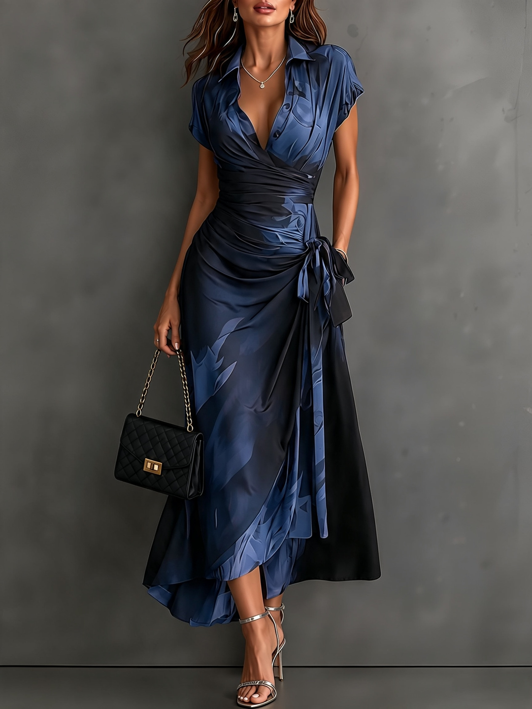 Roselle - Seidiges Maxikleid mit Hemdkragen