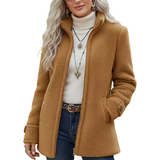 Lana - Strukturierte mittellange Jacke mit Reißverschluss