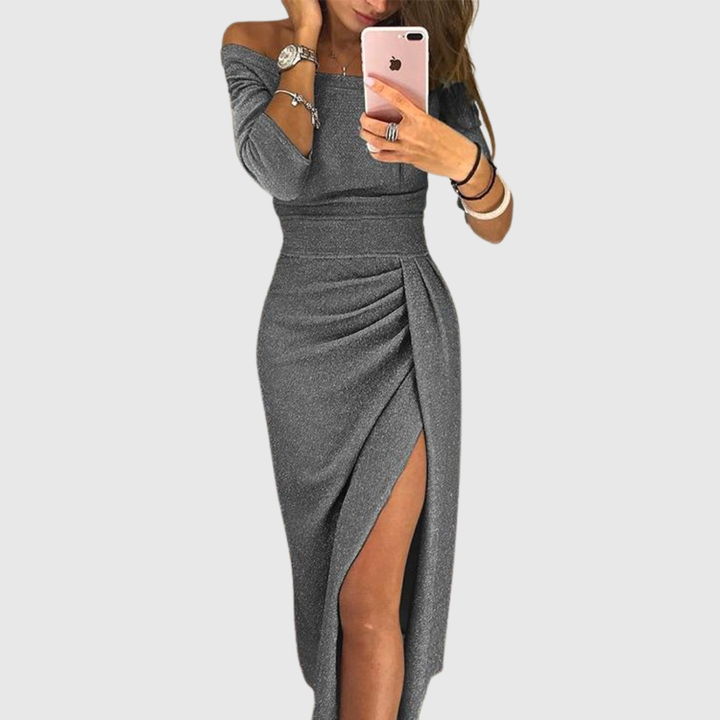 Lylah - Drapiertes Neckholder-Maxikleid
