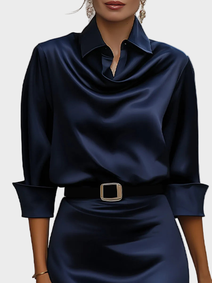 Sophia - Schimmerndes Midikleid mit drapiertem Kragen