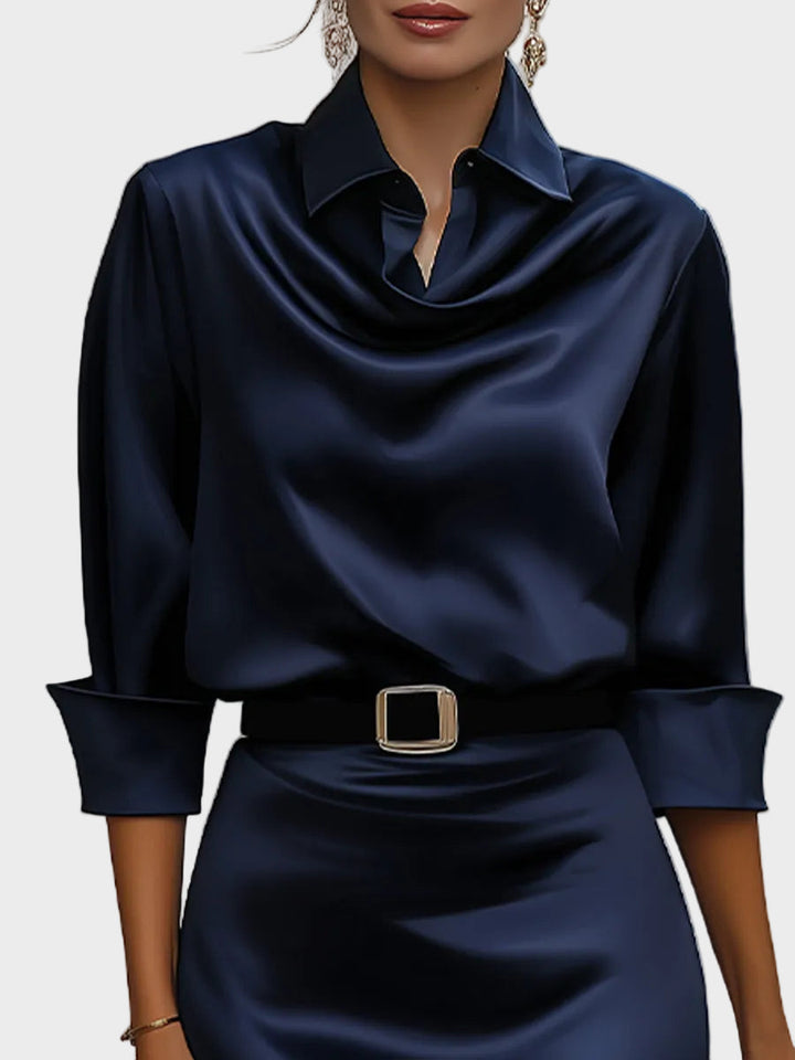 Sophia - Schimmerndes Midikleid mit drapiertem Kragen