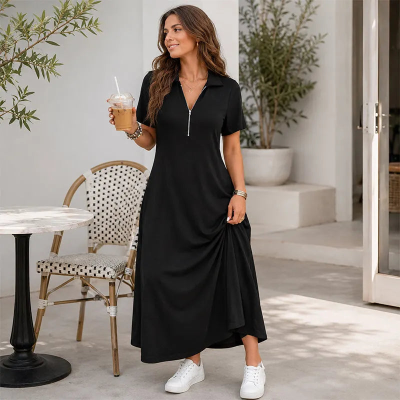 Primelle - Softtouch-Maxikleid mit Reißverschlusskragen