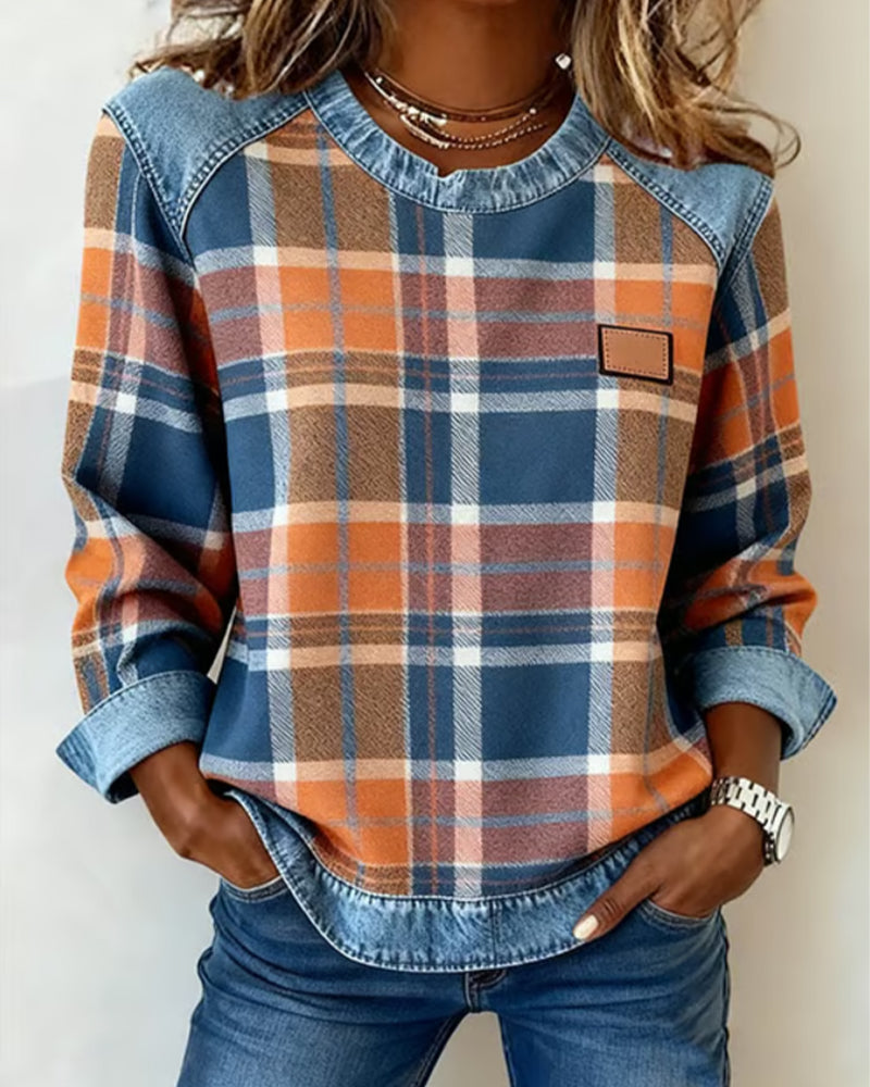Adair - Lässiges Karo-Sweatshirt mit Rundhalsausschnitt