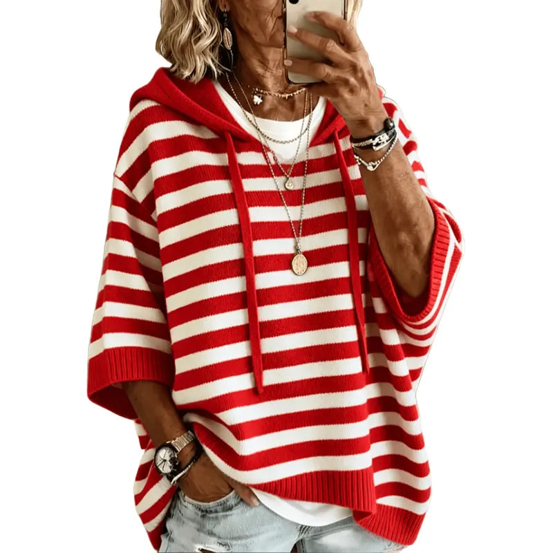 Leontine - gestreifter Strick-Kapuzenpullover