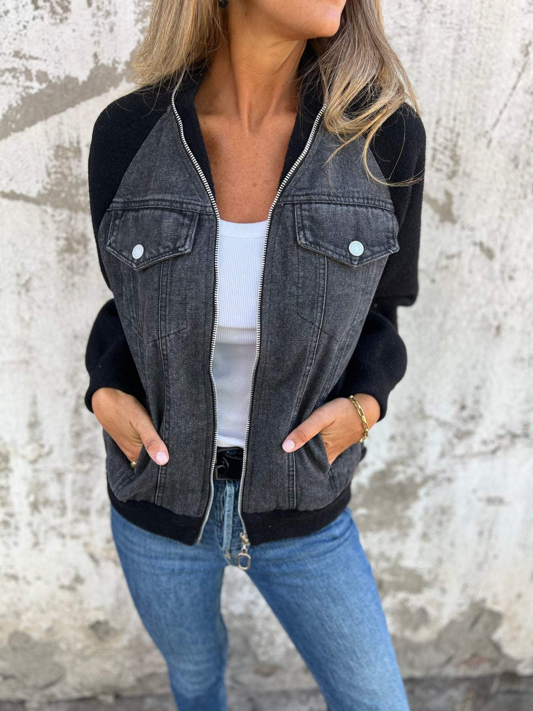 Alinique - Weiche Bomberjacke aus Strick-Denim
