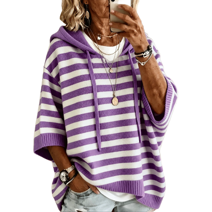 Leontine - gestreifter Strick-Kapuzenpullover