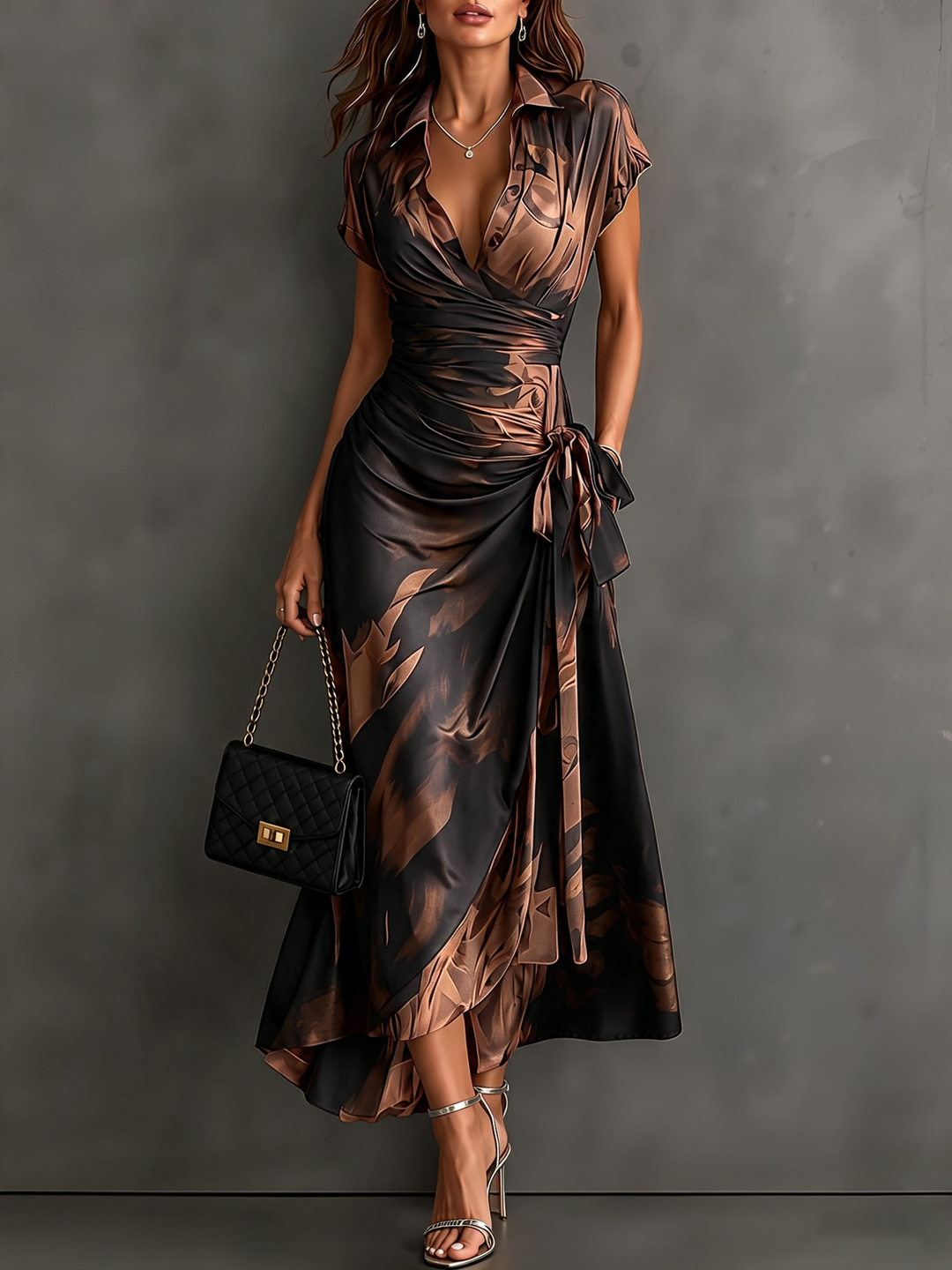 Roselle - Seidiges Maxikleid mit Hemdkragen