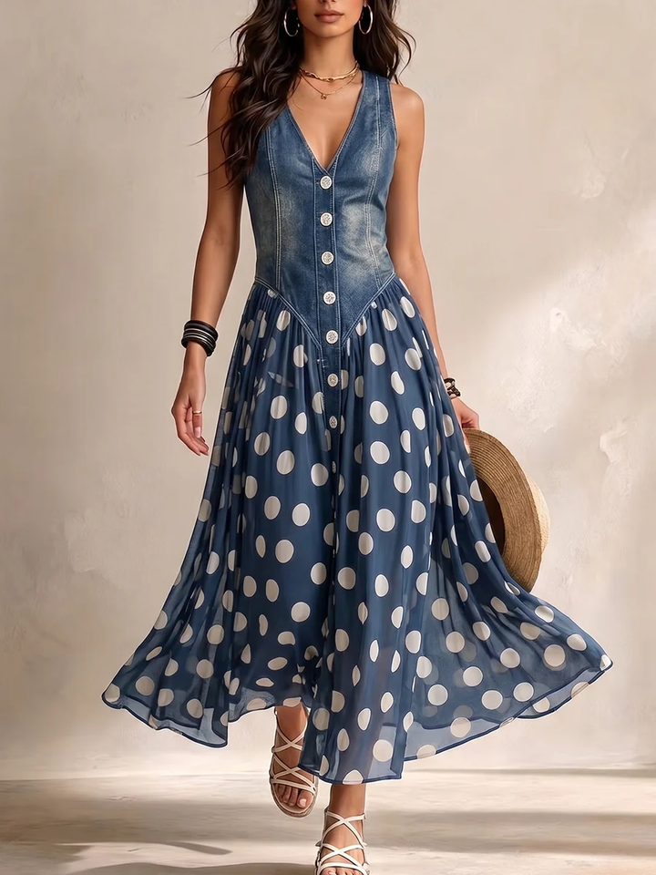 Ameliora - Polka-Dot-Kleid im Materialmix