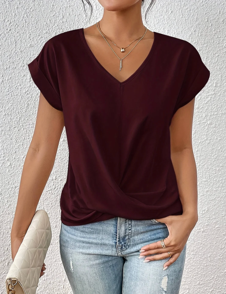 Tirenne - Fließend drapierte Bluse mit V-Ausschnitt