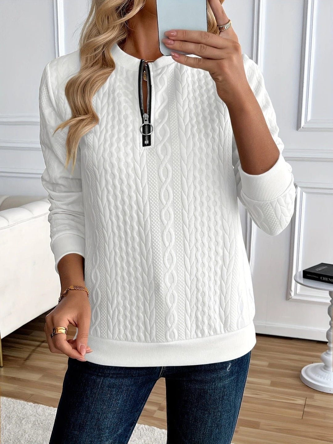Darla - Strukturierter Zip-Pullover
