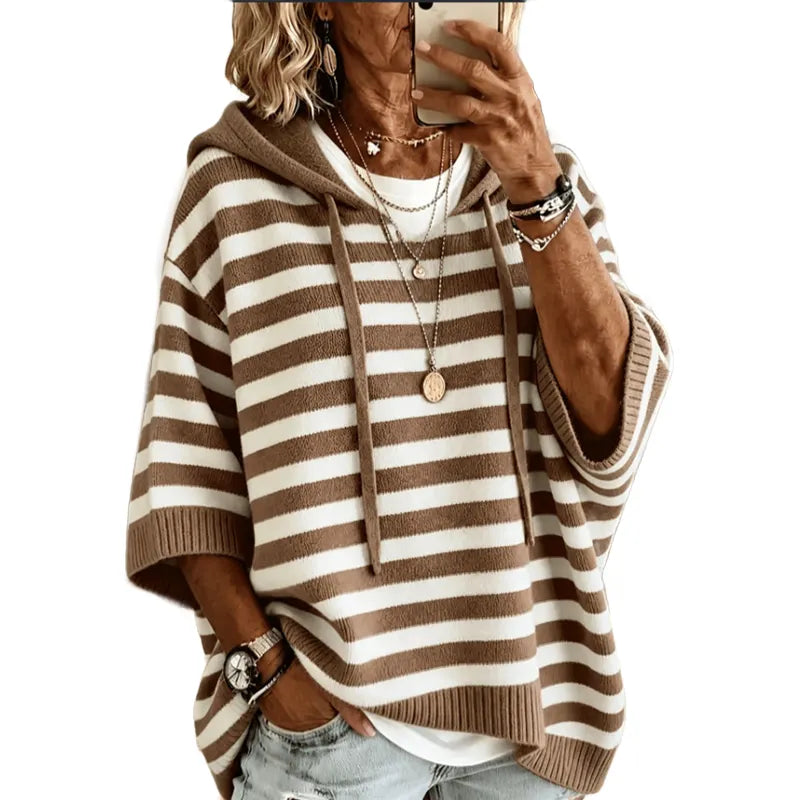 Leontine - gestreifter Strick-Kapuzenpullover