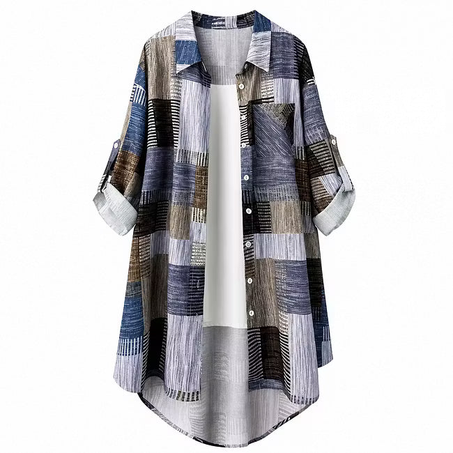 Nia - Patchwork-Print Langarm-Hemdjacke