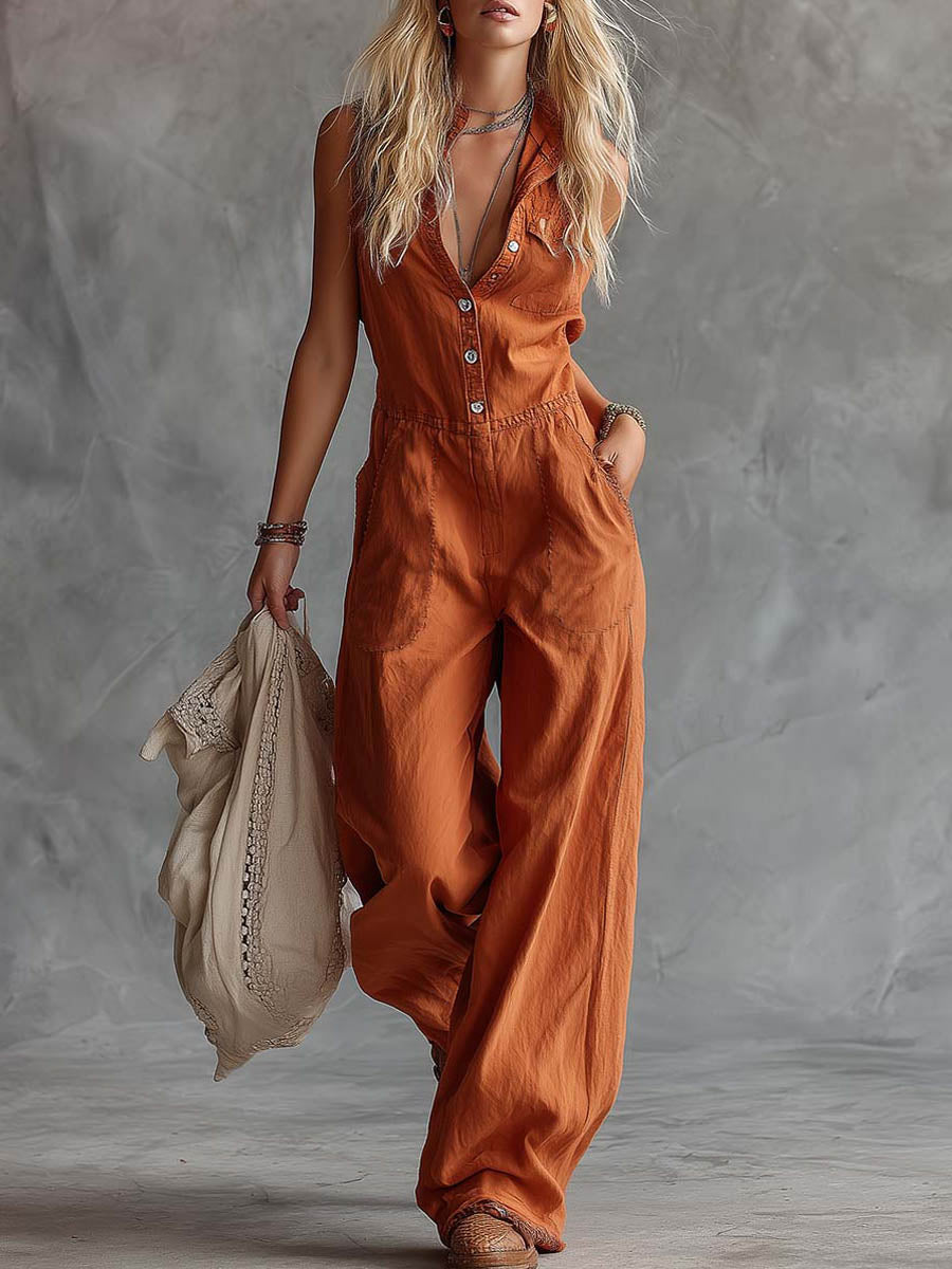 Neoma - Jumpsuit mit Knopfleiste vorn und weitem Bein