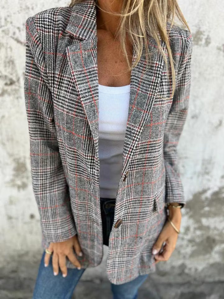 Eira - Taillierter karierter Longblazer