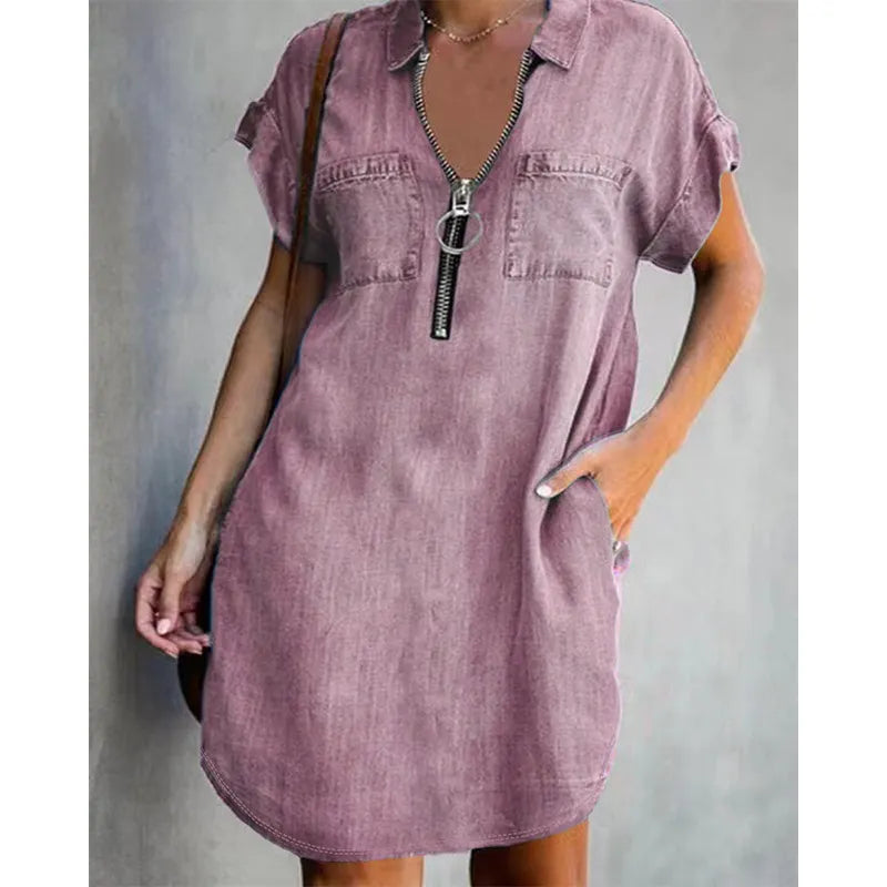 Genevalle - Lässiges Chambray-Kleid mit Taschen