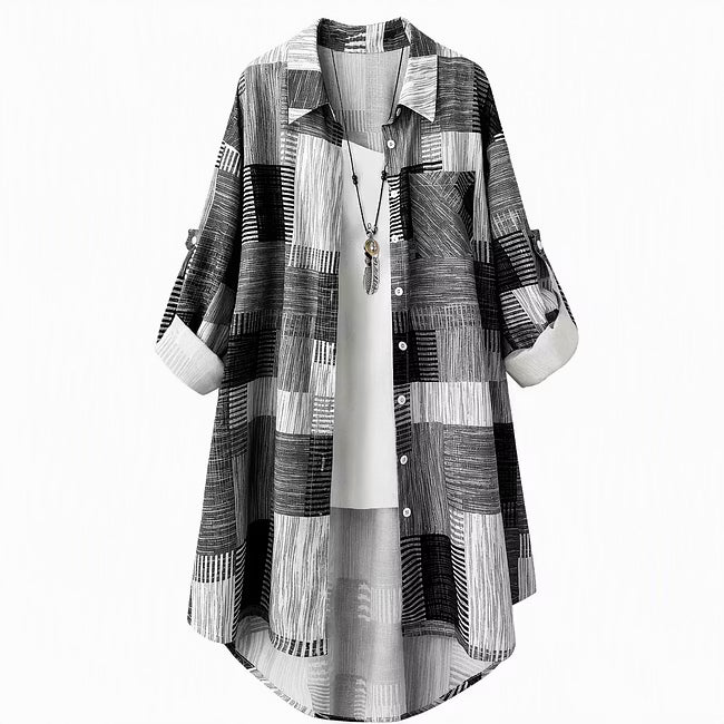 Nia - Patchwork-Print Langarm-Hemdjacke