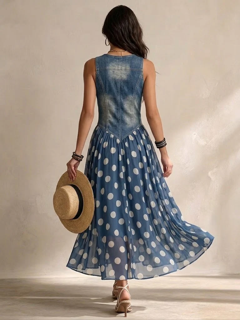 Ameliora - Polka-Dot-Kleid im Materialmix