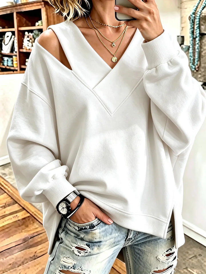 Aurelia - Soft-Touch-Sweatshirt mit V-Ausschnitt und Cut-out-Details