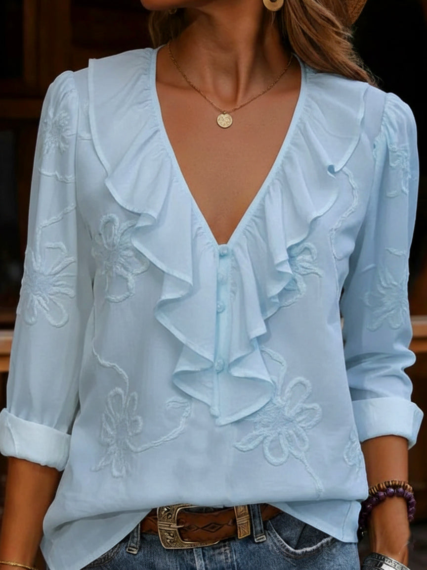 Nalevia - Soft-Touch-Langarmshirt mit V-Ausschnitt