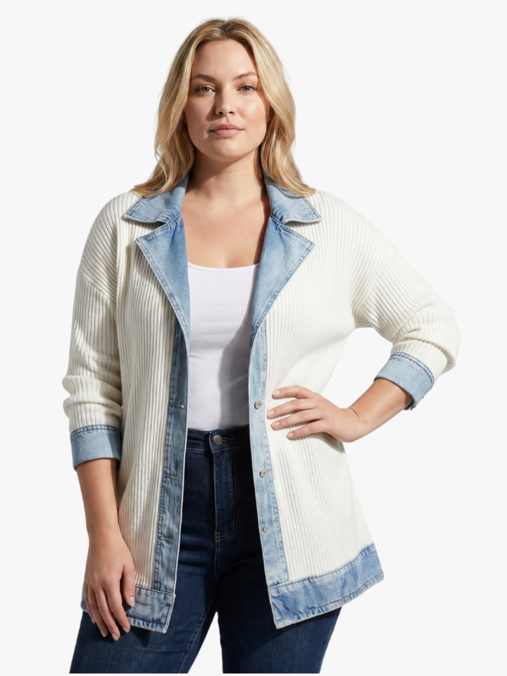 Juliette - Strickjacke mit Denim-Besatz und Rippstrick