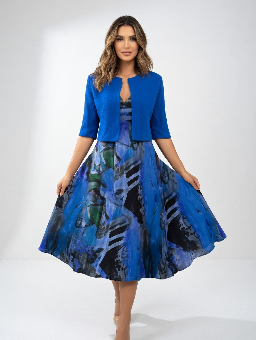 Avelot - Luxuriöses, bedrucktes Midikleid & Bolero-Set