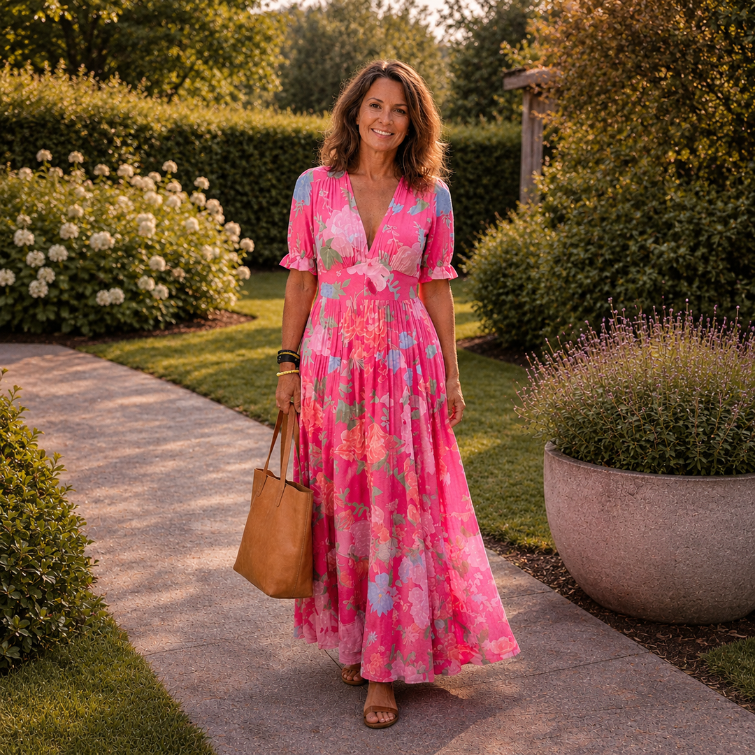 Adelisse - Florales Plissé-Maxikleid