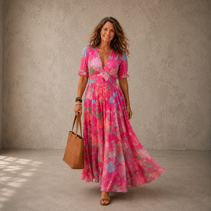 Adelisse - Florales Plissé-Maxikleid