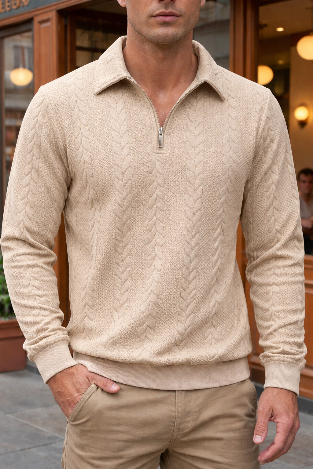 Ethan - Texturiertes Poloshirt mit 1/4-Reißverschluss