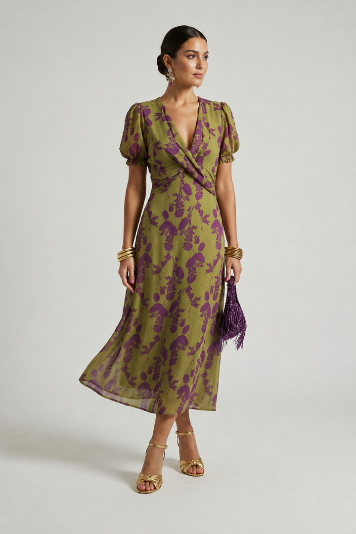 Odetta - Florales Midi-Wickelkleid mit weicher Haptik