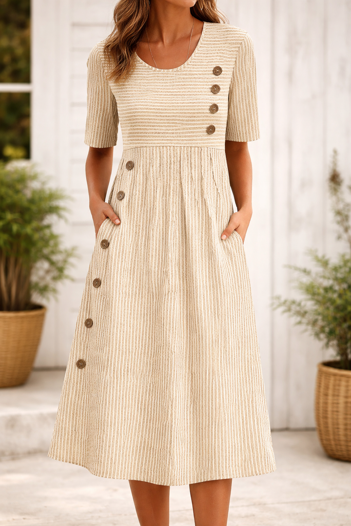 Maelissa - Raffiniertes gestreiftes Midikleid