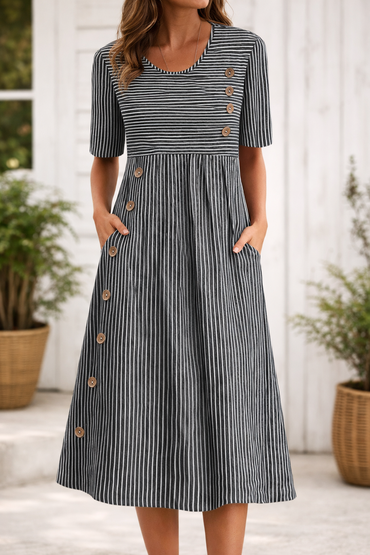 Maelissa - Raffiniertes gestreiftes Midikleid