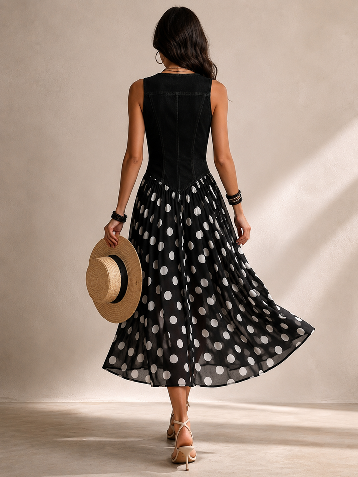 Ameliora - Polka-Dot-Kleid im Materialmix