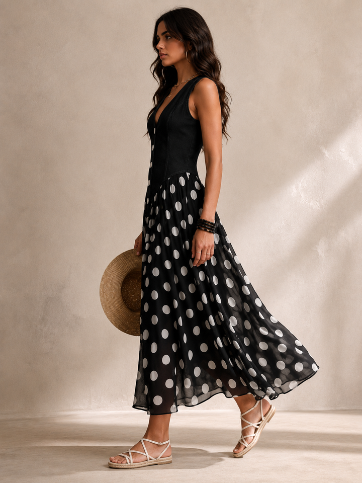 Ameliora - Polka-Dot-Kleid im Materialmix