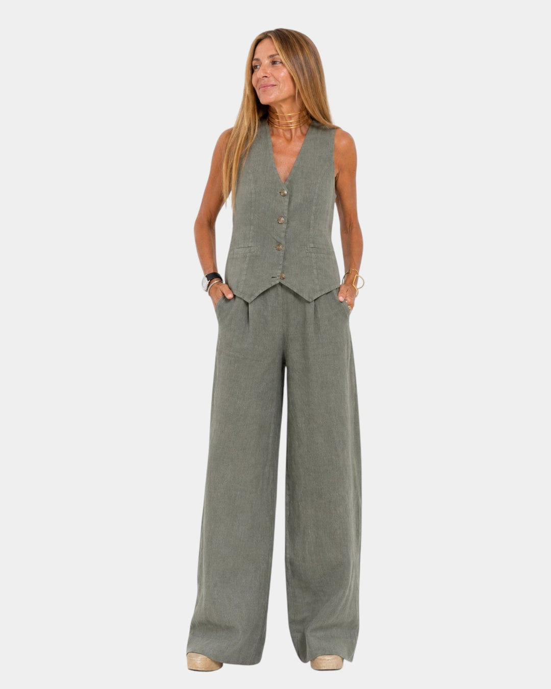 Nicolette - Set aus taillierter Weste und weit geschnittener Hose