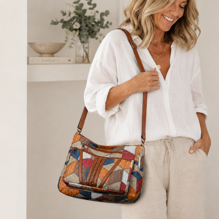 Lauranique - Patchwork-Umhängetasche mit weicher Haptik