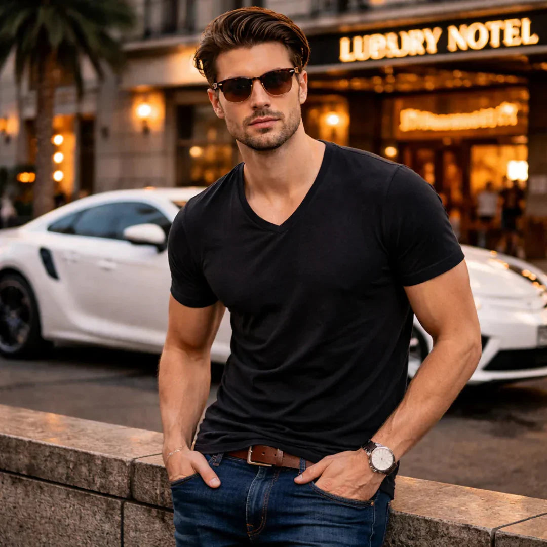 Jackson - Soft-Touch Slub-T-Shirt mit V-Ausschnitt