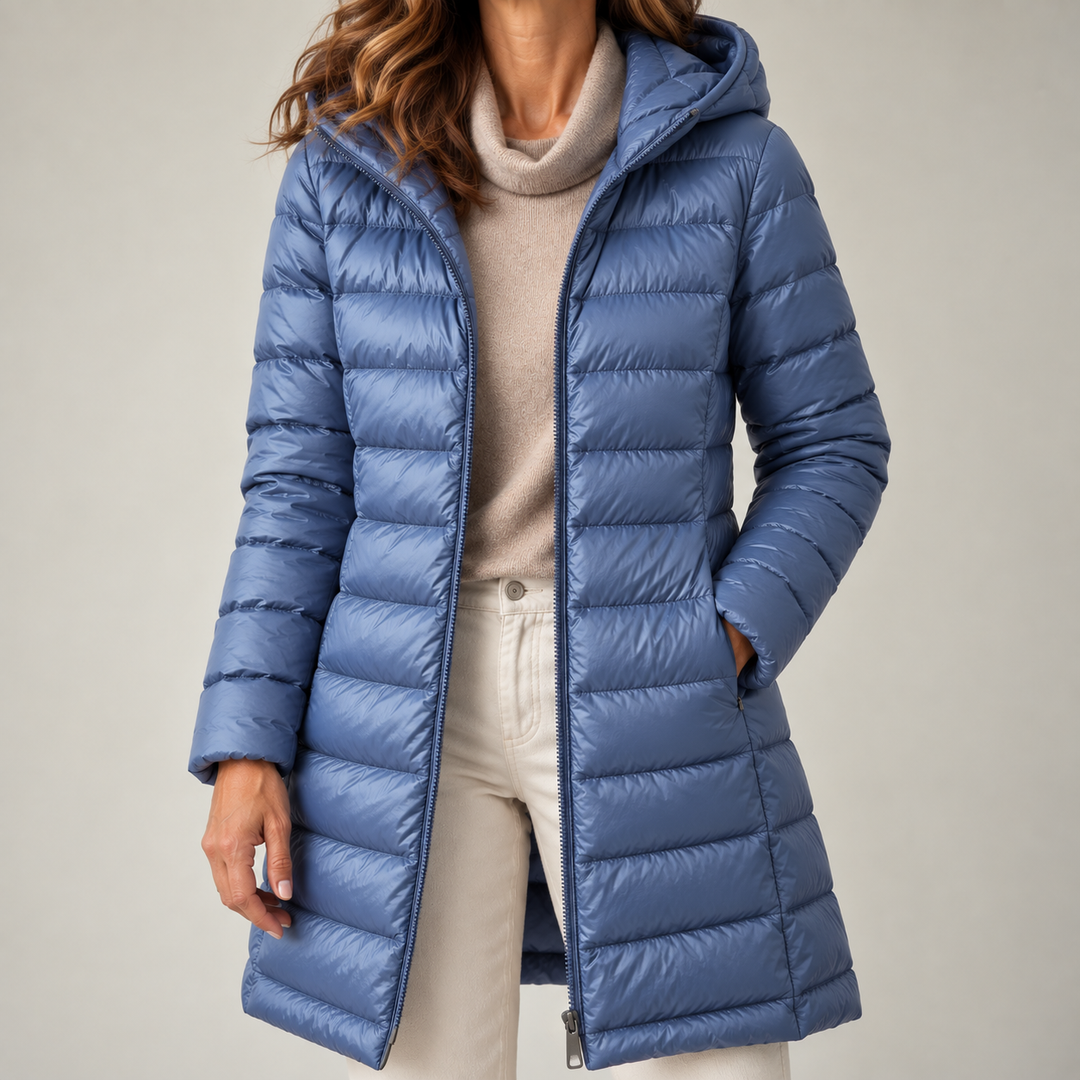 Kaelin - Schwerer Longline-Steppmantel mit Kapuze