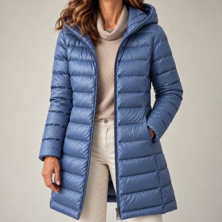 Kaelin - Schwerer Longline-Steppmantel mit Kapuze
