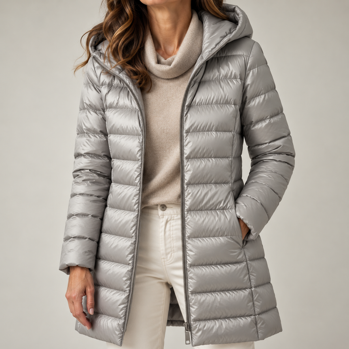 Kaelin - Schwerer Longline-Steppmantel mit Kapuze