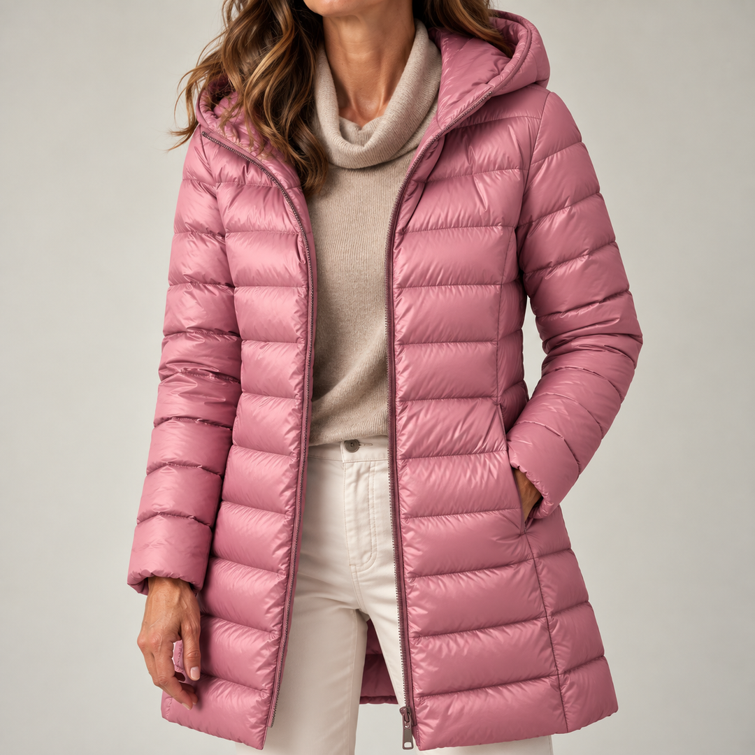Kaelin - Schwerer Longline-Steppmantel mit Kapuze