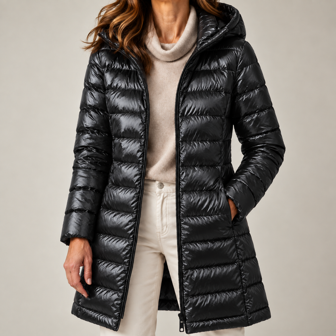 Kaelin - Schwerer Longline-Steppmantel mit Kapuze