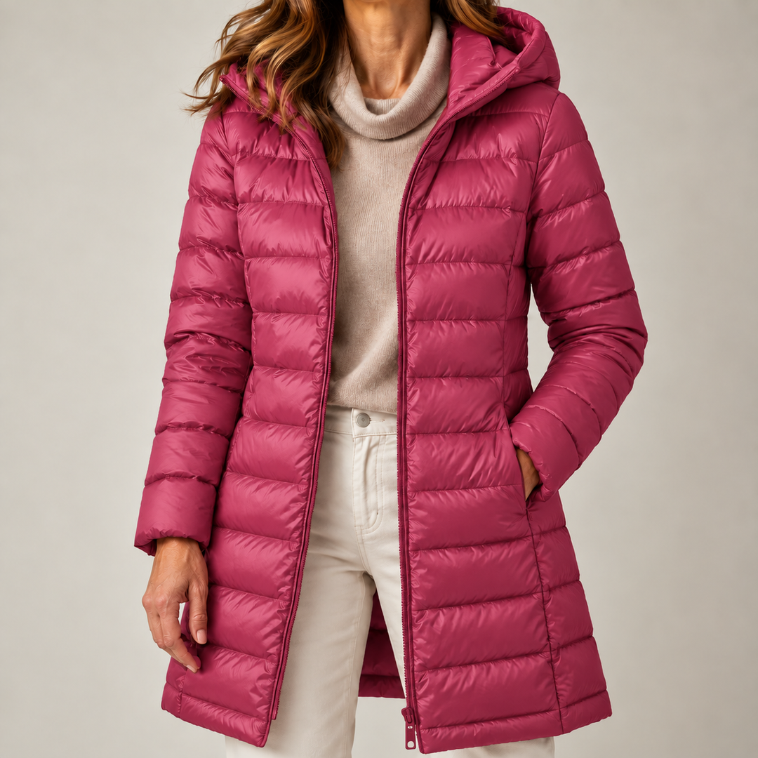 Kaelin - Schwerer Longline-Steppmantel mit Kapuze