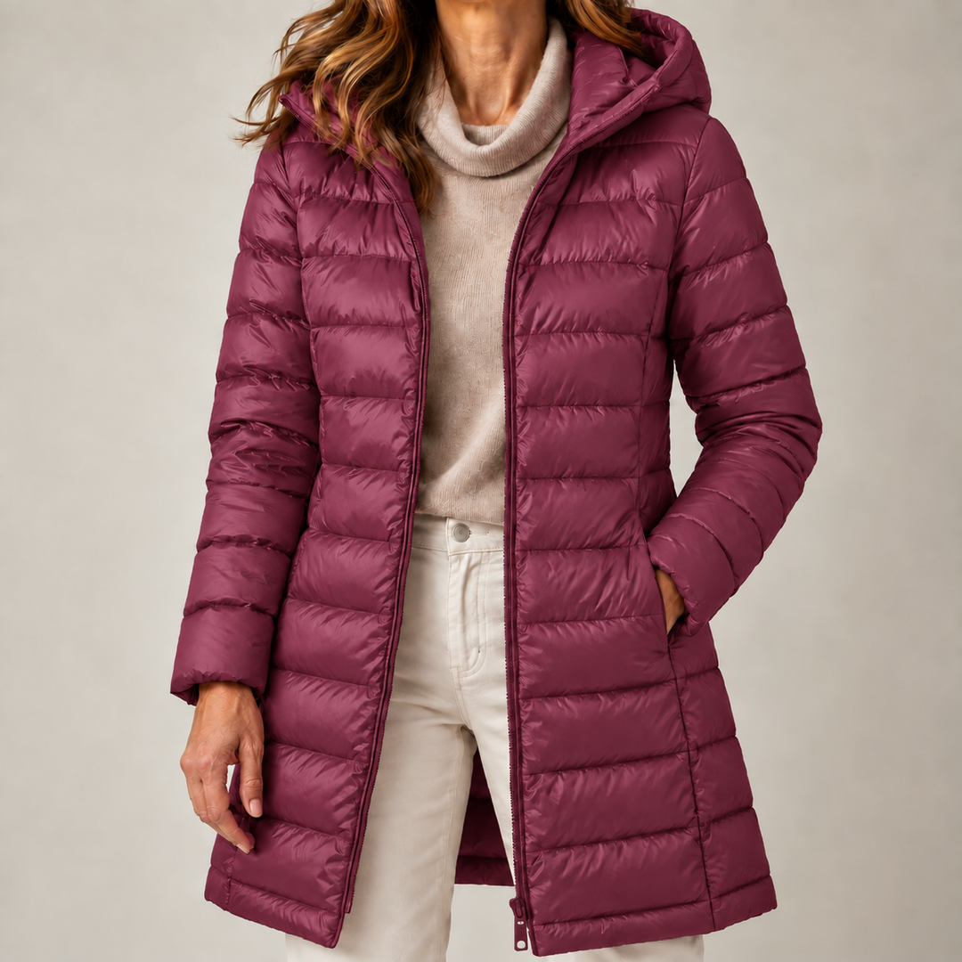 Kaelin - Schwerer Longline-Steppmantel mit Kapuze