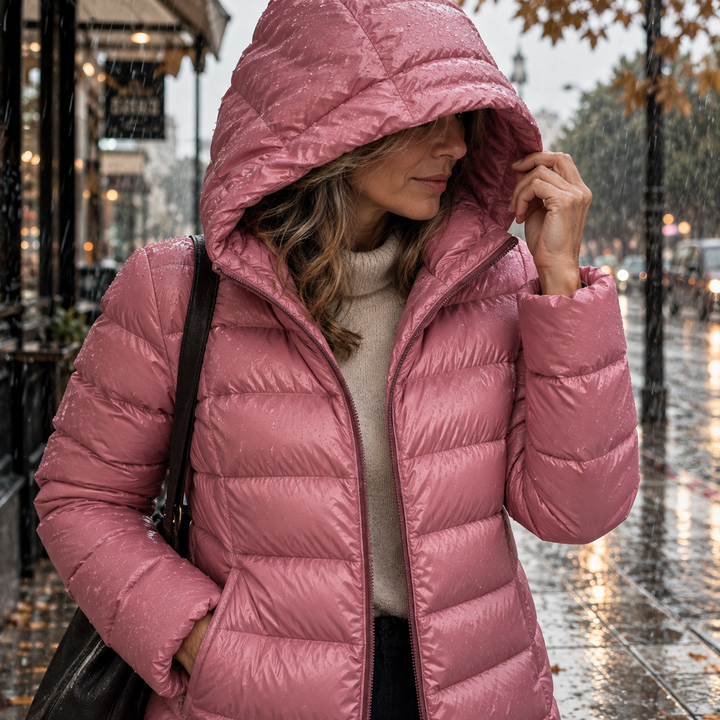 Kaelin - Schwerer Longline-Steppmantel mit Kapuze