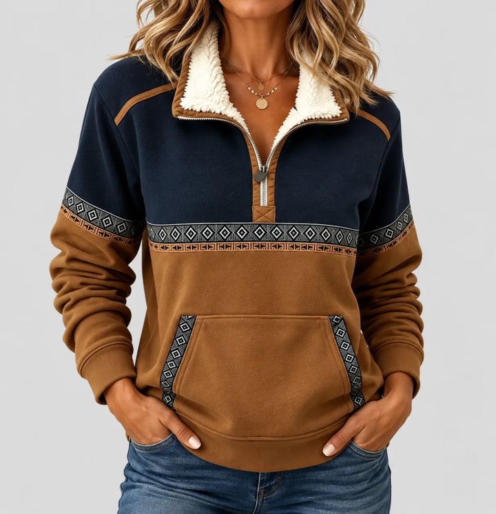 Coraia - Plüsch-Pullover mit halbem Reißverschluss