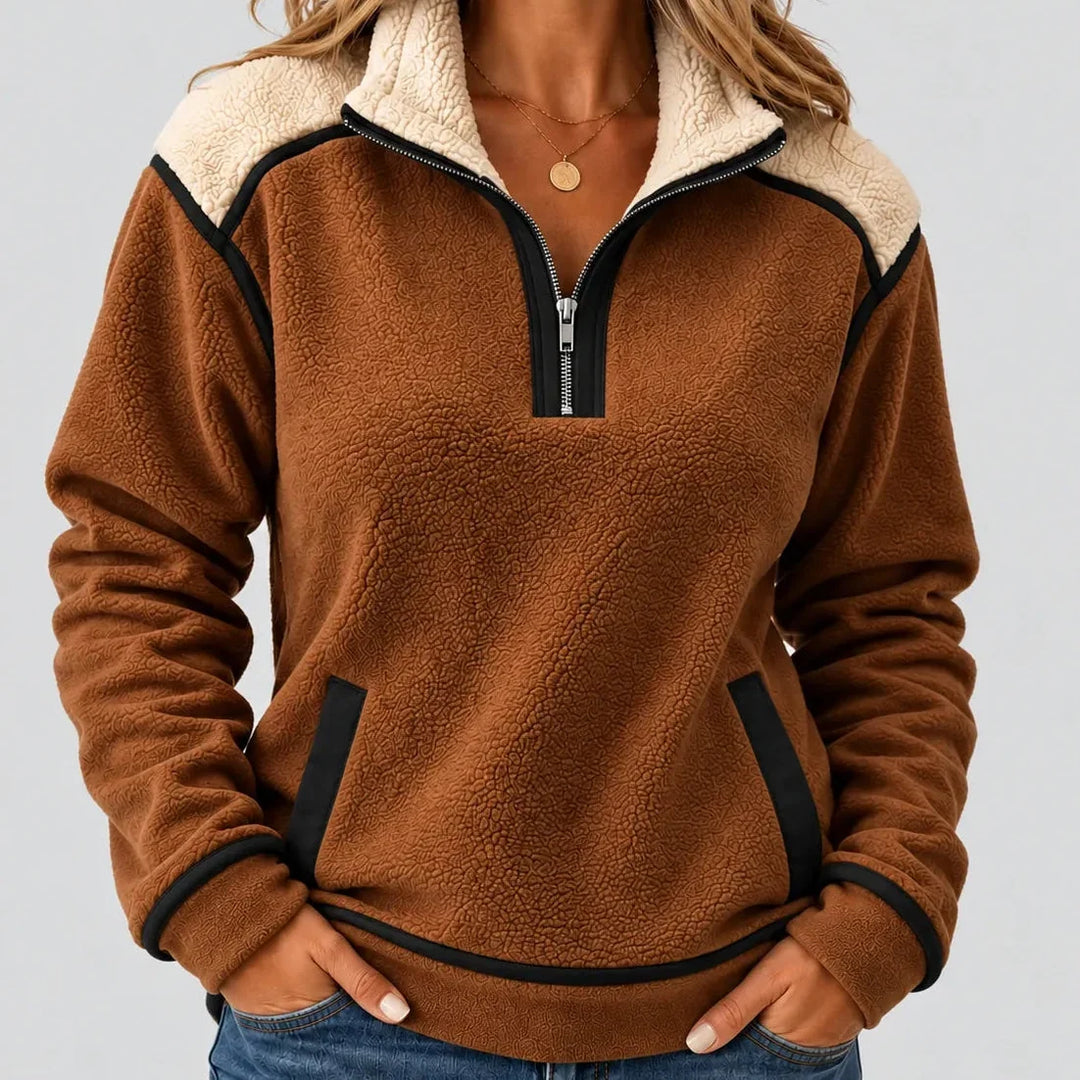 Coraia - Plüsch-Pullover mit halbem Reißverschluss