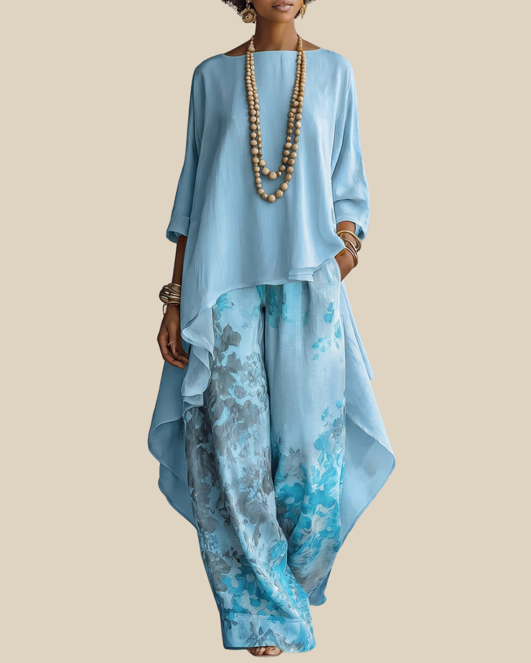 Anwyn - Zweiteiler mit Chiffon-Top im Lagenlook und weiter Hose